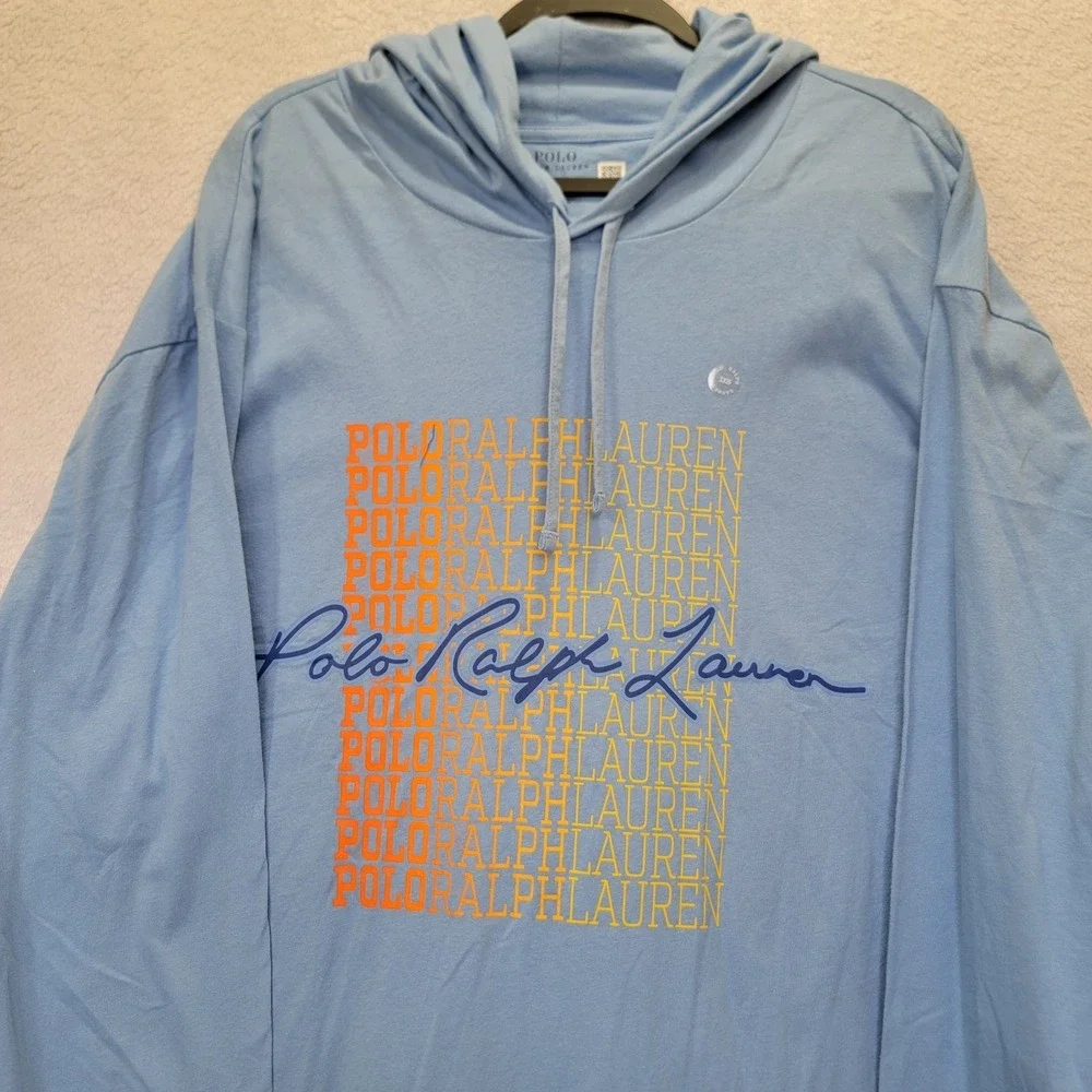 Polo Ralph Lauren Mens 3XB Blue‎ Colorful Graphics Long Sleeve Hooded Shirt NEW